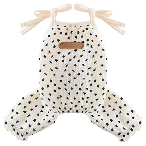 Dog Pajamas Spring Summer Dog Clothes for Small Dogs Girl Boy Star Strap Puppy Onesie Pjs for Doggie Pet Cat Jammies Apparel, Beige, M