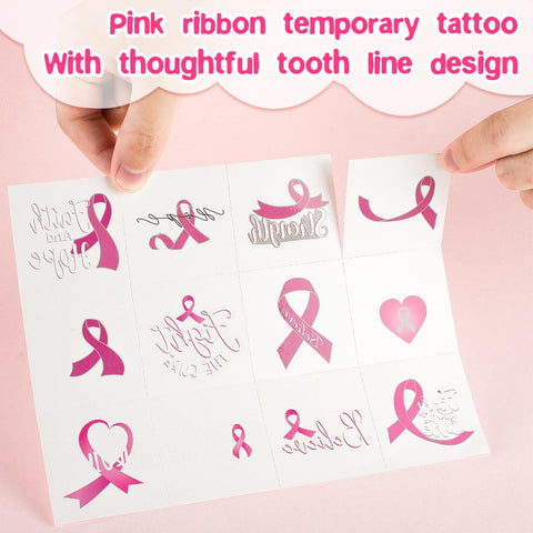 Dansib 360 Pcs Breast Cancer Awareness Temporary Tattoos Pink Ribbon Tattoos Removable Breast Cancer Tattoos Accessories for Women Breast Cancer Awareness Gifts Party Favors
