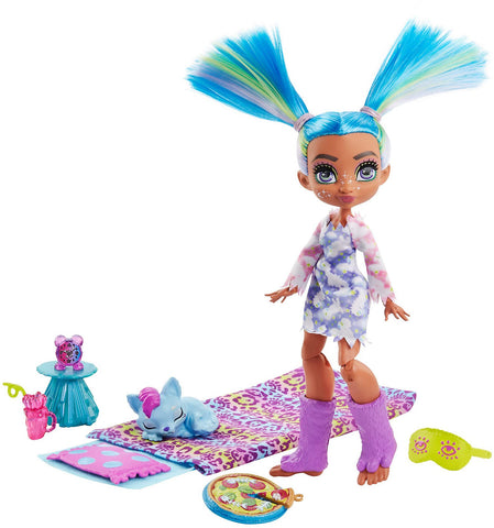 Cave Club Mattel Stellar Sleepover Adventure Playset with Tella Doll (8-10-inch, Blue Hair), Prehistoric Pet and Accessories, for 4 Year Olds and Up