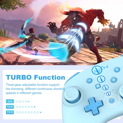 PXN 9607X Wireless Switch Pro Controller, Dual Shock Gamepad Joystick Support NFC, Turbo, Wake-up, Gyro Axis, Vibration for Switch/Lite/OLED & PC & IOS (Cyan)