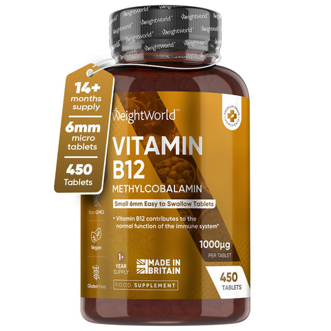 Vitamin B12 Tablets High Strength - 1000mcg Vegan B12 Supplement - 450 Pure Methylcobalamin Tablets (14+ Months Supply) - Tiredness and Fatigue Tablets - Immunity Supplements - GMP Approved