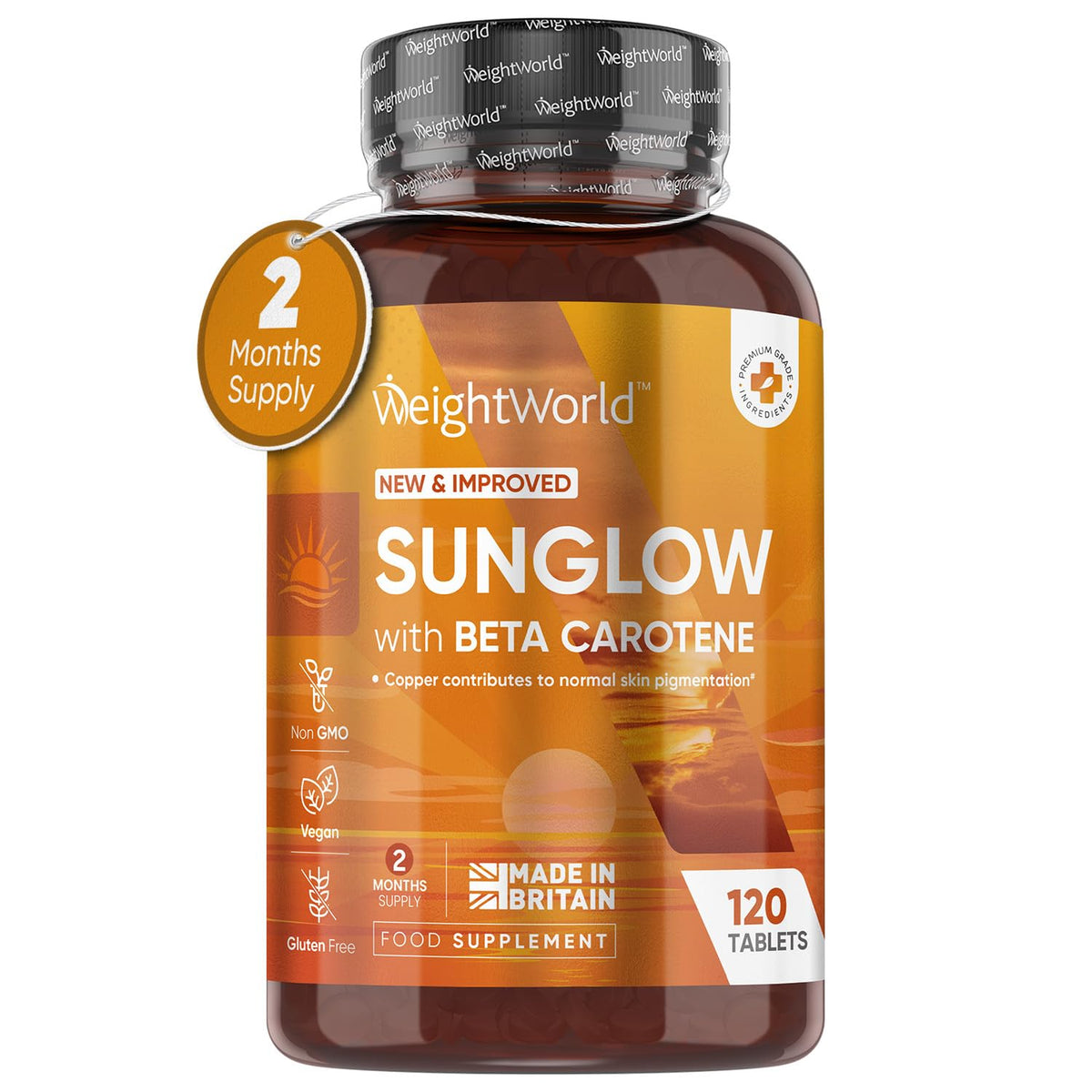Tanning Tablets - 120 Tablets - Beta Carotene Tanning Accelerator with Vitamin B2 & B3, Zinc, Copper & Iodine - for Sun-Kissed Glow - Lotion & Oil Alternative - Gluten-Free & Non-GMO - Made in The UK