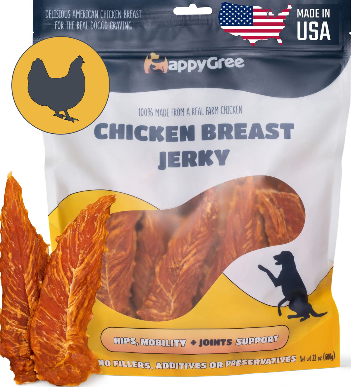 HAPPYGREE Made in USA Premium Dog Treats - New Single Ingredient - Organic Duck & Chicken Jerky, Sweet Potato for Large - Small Dogs - NO Additives NO Fillers NO GMO (Duck Jerky, Large)