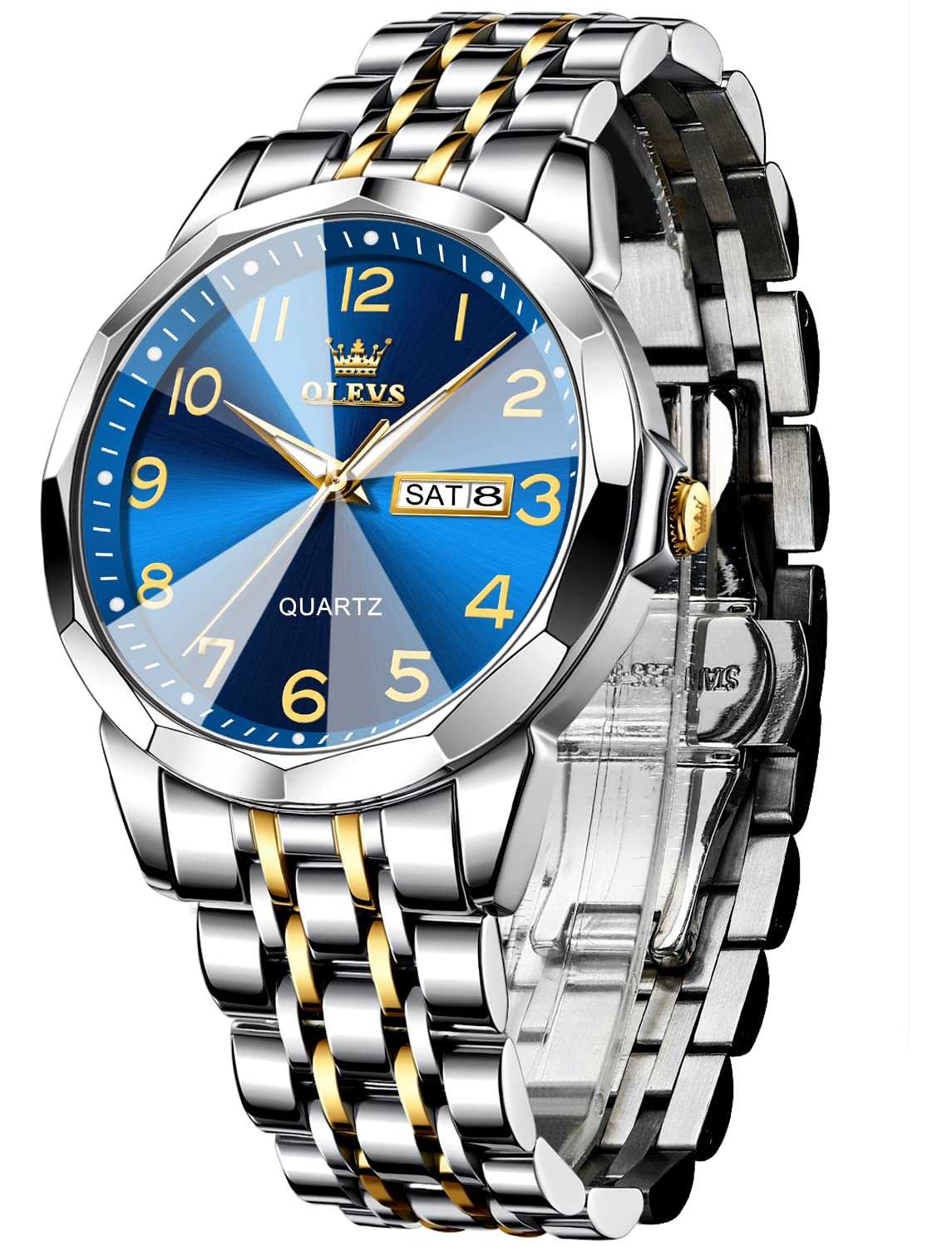 OLEVS Watch for Men Women Large Face Unisex Diamond Luxury Dress Analog Quartz Stainless Steel Waterproof Luminous Date Business Casual Wrist Watch