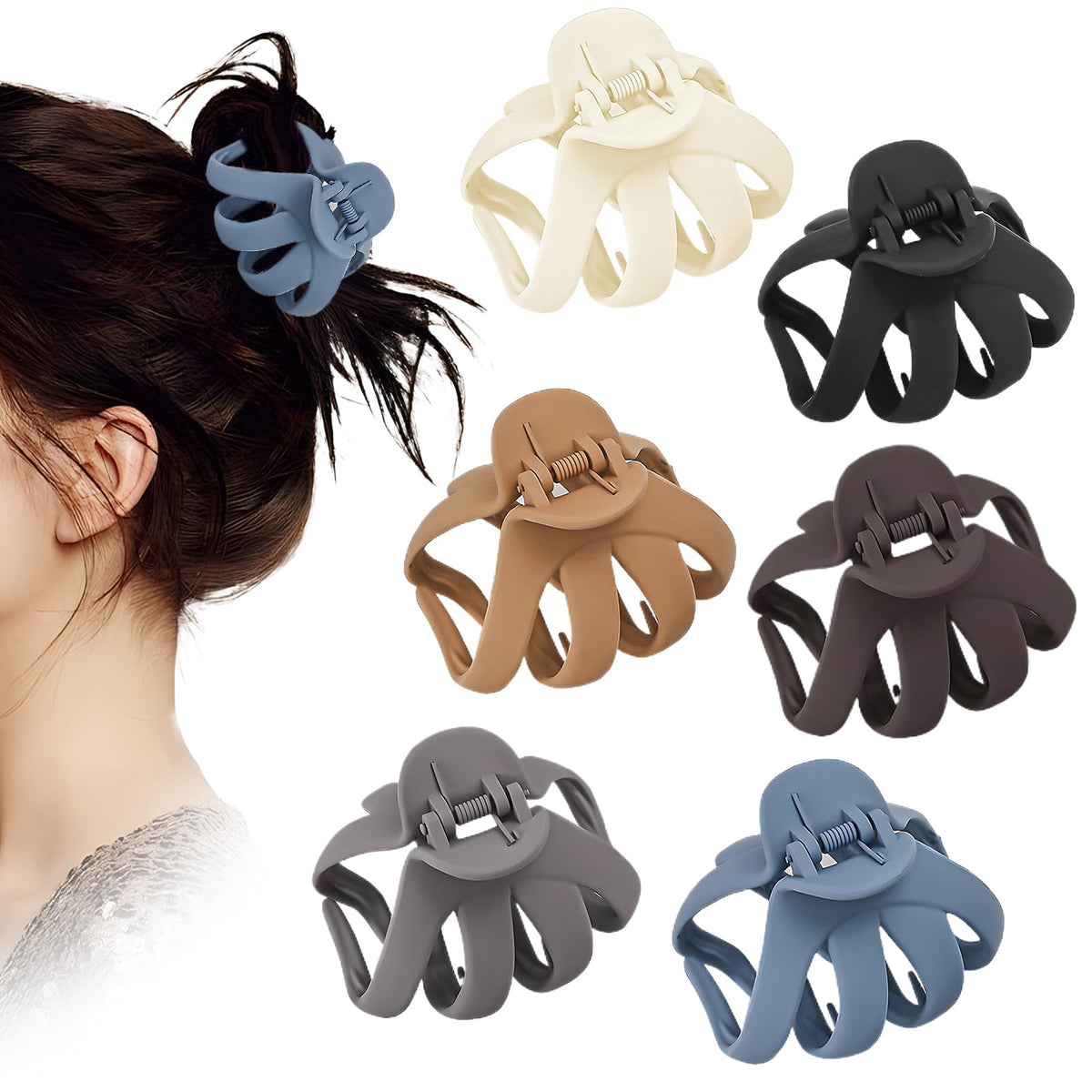 Octopus Hair Claw Clips, 6 Pack Non-slip Jaw Clips Medium Hair Clamps for Thick Curly Long Hair, Wide Grip Hair Accessories for Women Girls - Non-Slip Hair Accessories for Women Girls