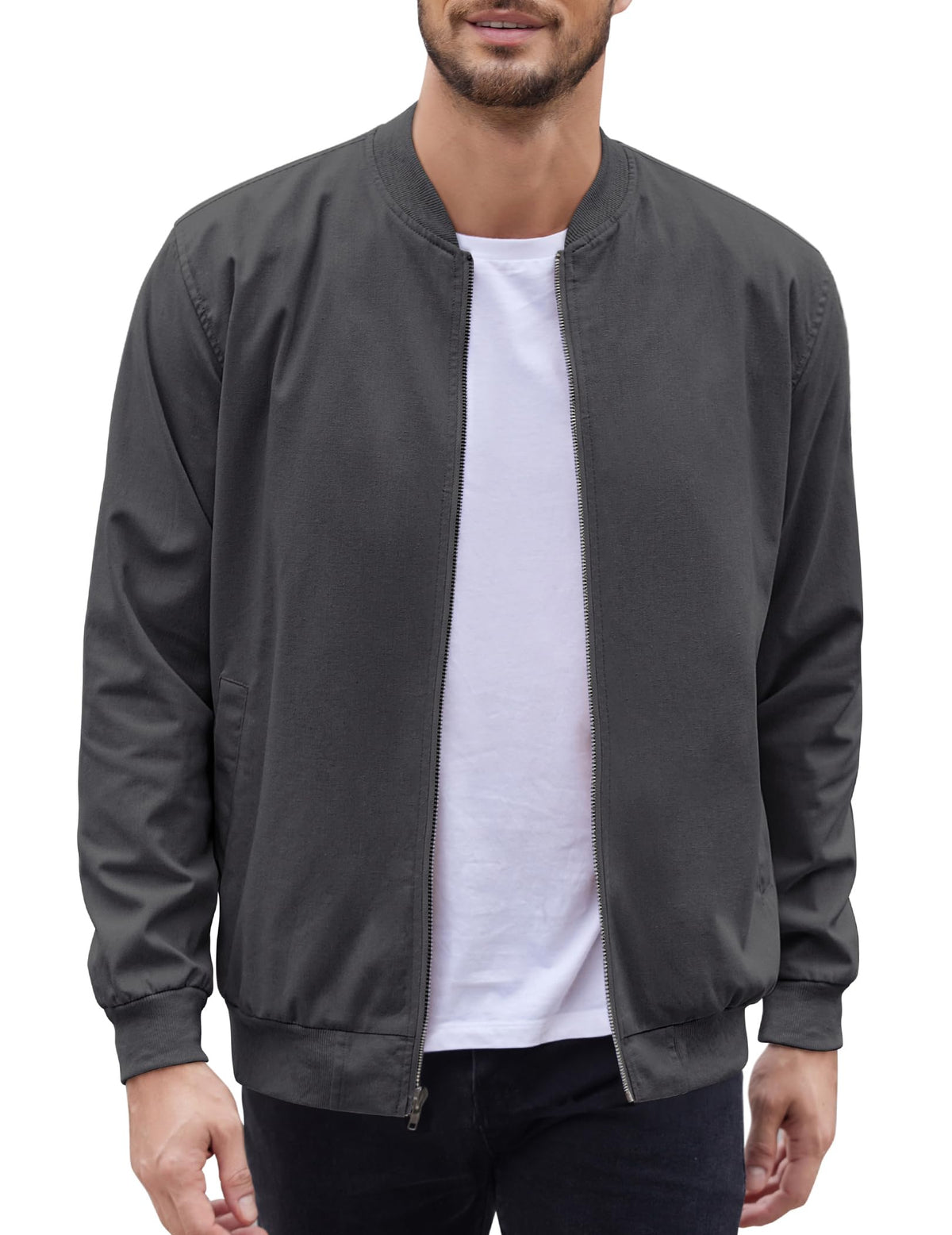 COOFANDY Mens Casual Bomber Jacket Lightweight Flight Jacket Softshell Varisty Jacket Dark Grey, Large