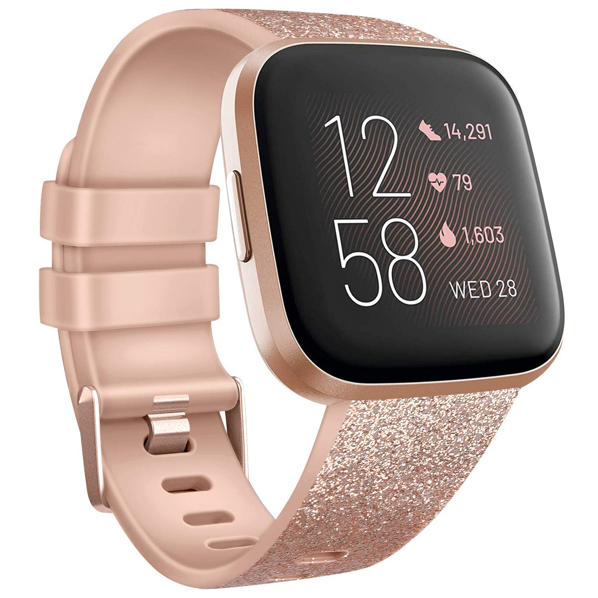 AK Replacement compatible with Fitbit Versa 2 Strap/Fitbit Versa Strap, Soft Silicone Sport Straps for Versa Lite/Versa Special Edition/Versa 2 (Oatmeal glitter rose gold, Small)