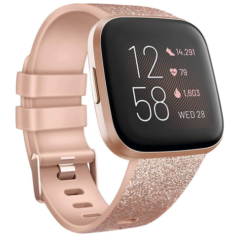 AK Replacement compatible with Fitbit Versa 2 Strap/Fitbit Versa Strap, Soft Silicone Sport Straps for Versa Lite/Versa Special Edition/Versa 2 (Oatmeal glitter rose gold, Small)