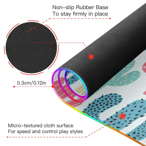 Cute Cactus Wireless Charging Mouse Pad for Mobile Phone Extra Large Gaming Mousepad with 13 Lighting Modes Extended Desk Mat for Office Home Gaming MacBook PC Laptop Desk