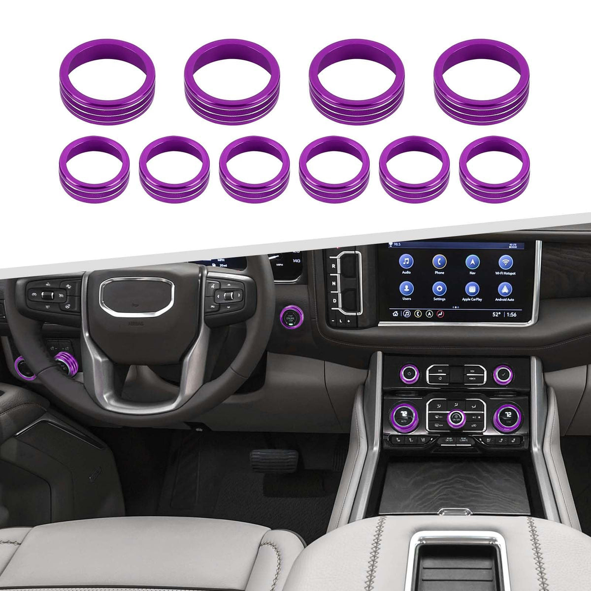 for 2019+ Silverado Knob Cover, Center Console Radio Volume Button Air Condition AC Ring Trim for Chevy Silverado/GMC Sierra 2019+, for Chevy Suburban 2020+, for Chevy Tahoe/GMC Yukon 2021+ (Purple)