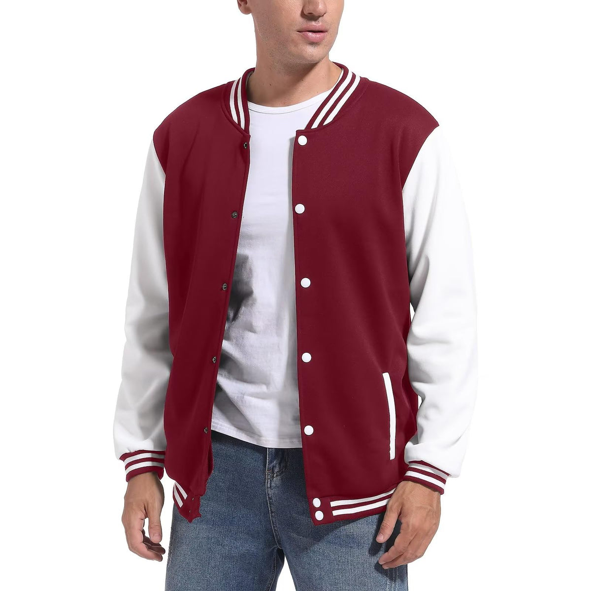 DHSPKN Men's Varsity Baseball Jacket Causal Slim Fit Varsity Letterman Jacket Boys Bomber Jackets Red M