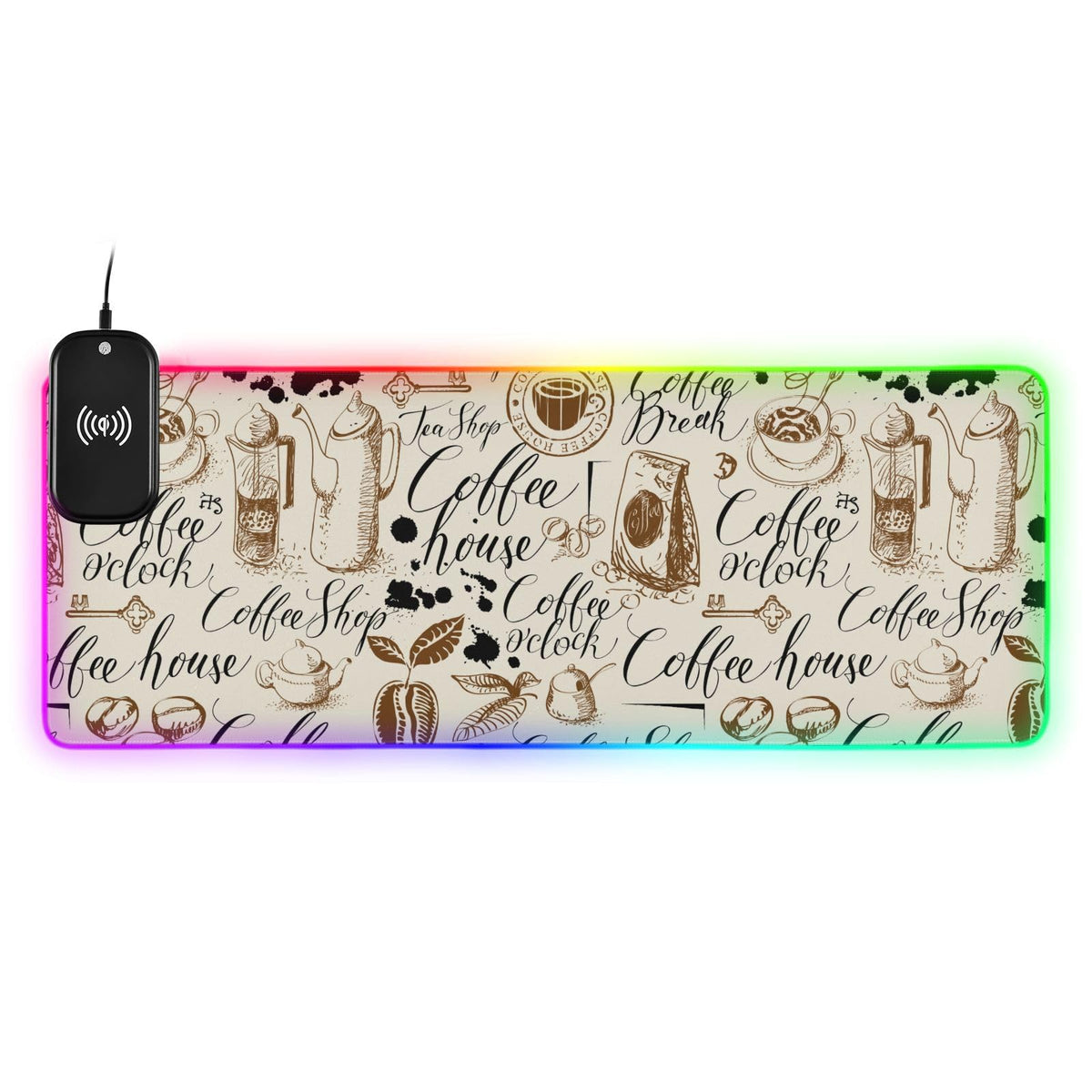 Coffee Wireless Charging Mouse Pad for Mobile Phone Extra Large Gaming Mousepad with 13 Lighting Modes Extended Mat for Gaming MacBook PC Laptop Home Office
