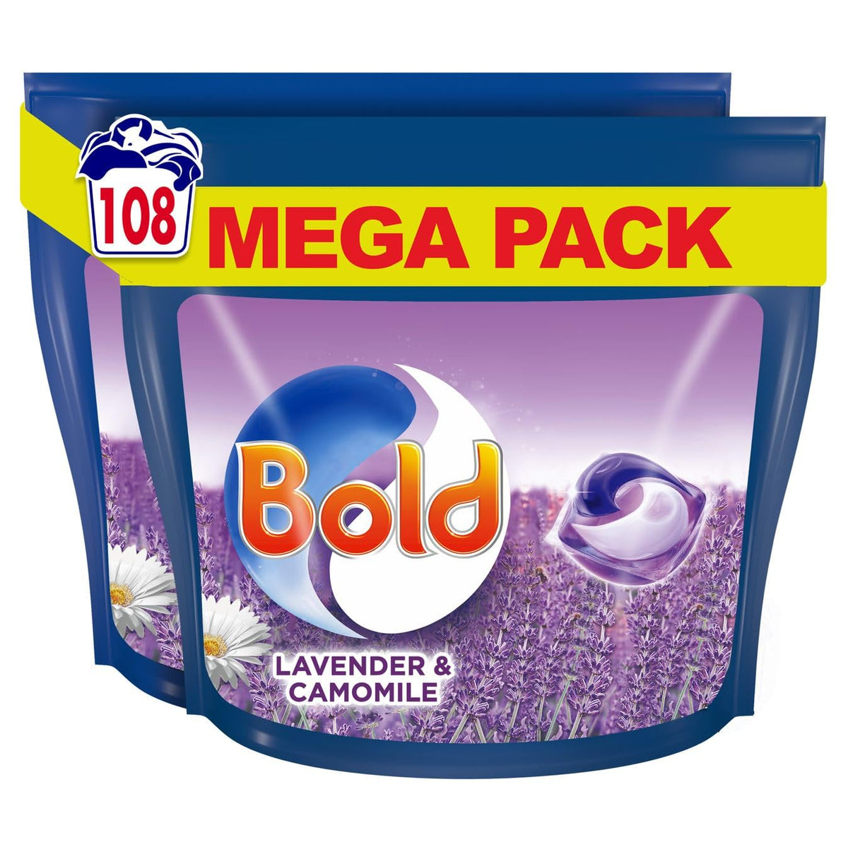 Bold All-in-1 PODS Washing Liquid Laundry Detergent Tablets/Capsules, 108 Washes (54 x 2), Stain Remover For Clothes, Lavender and Camomile Scent, For Brilliant Cleaning With Built-In Lenor Freshness