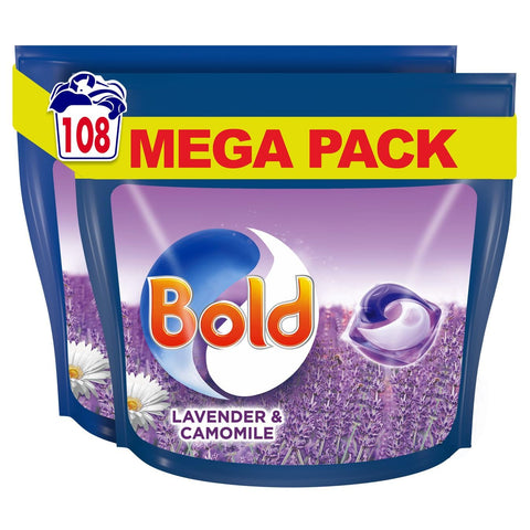 Bold All-in-1 PODS Washing Liquid Laundry Detergent Tablets/Capsules, 108 Washes (54 x 2), Stain Remover For Clothes, Lavender and Camomile Scent, For Brilliant Cleaning With Built-In Lenor Freshness