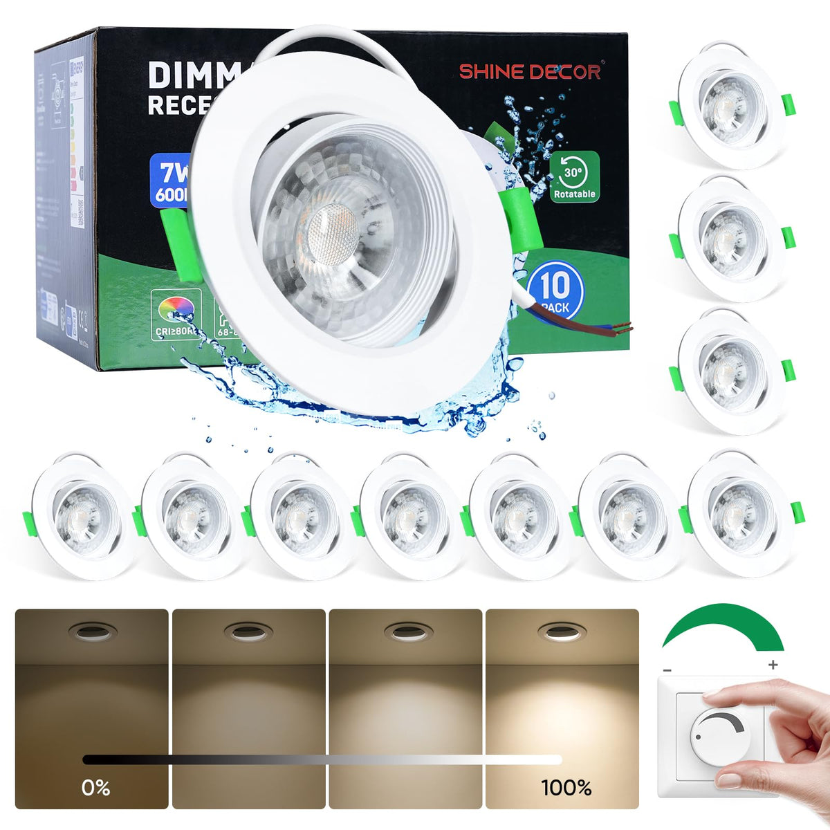 Shine Decor LED Recessed Spotlight,Neutral White 4000K Dimmable,LED Ceiling Downlights,Recessed LED Lights for Bedroom Bathroom Kitchen,Pack of 10