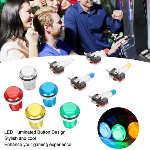 32mm Arcade Game Push Button 5 Colors LED Light Illuminated Self Reset DIY Arcade Machine Button Switch for Gamepads