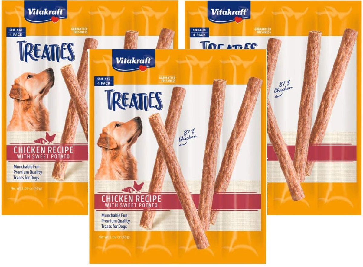 Vitakraft 12 Pack of Treaties for Dogs, Smoked Chicken Recipe with Sweet Potato, Munchable Treat Sticks