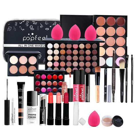 All-in-one Makeup Set with Make-up Bag, Essential Makeup Starter Set with Eyeshadow Palette Lipstick Blush Concealer Powder Gloss, 30Pcs Full Make Up Kit Gift for Women Girls Beauty Cosmetic