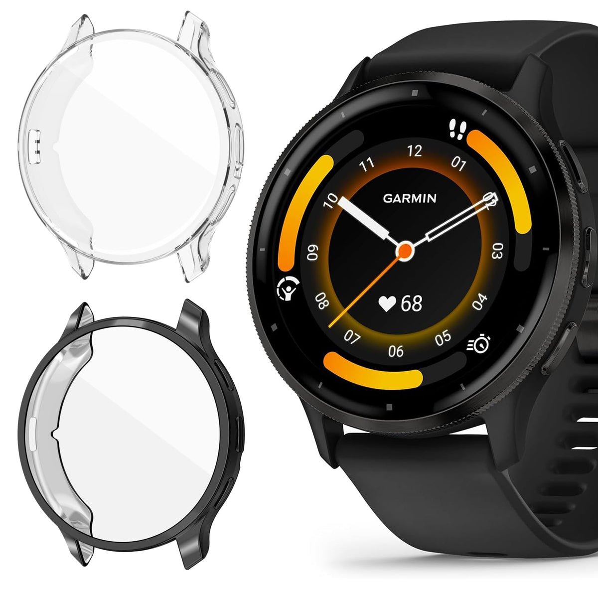 SeNool [2 Pack] Soft TPU Protective Case Compatible with Garmin Venu 3, Full Around Protection Cover, Flexible TPU with Screen Protector Cover Case for Garmin Venu 3 - Black+Transparent