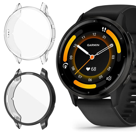 SeNool [2 Pack] Soft TPU Protective Case Compatible with Garmin Venu 3, Full Around Protection Cover, Flexible TPU with Screen Protector Cover Case for Garmin Venu 3 - Black+Transparent