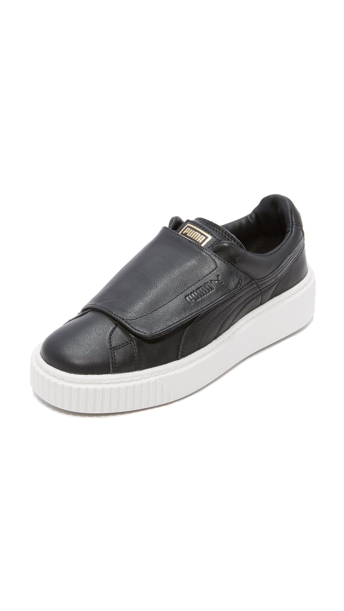 Puma Women's Basket Platform Strap Wn Sneaker, Black/White, 9 M US