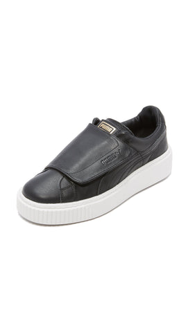 Puma Women's Basket Platform Strap Wn Sneaker, Black/White, 9 M US