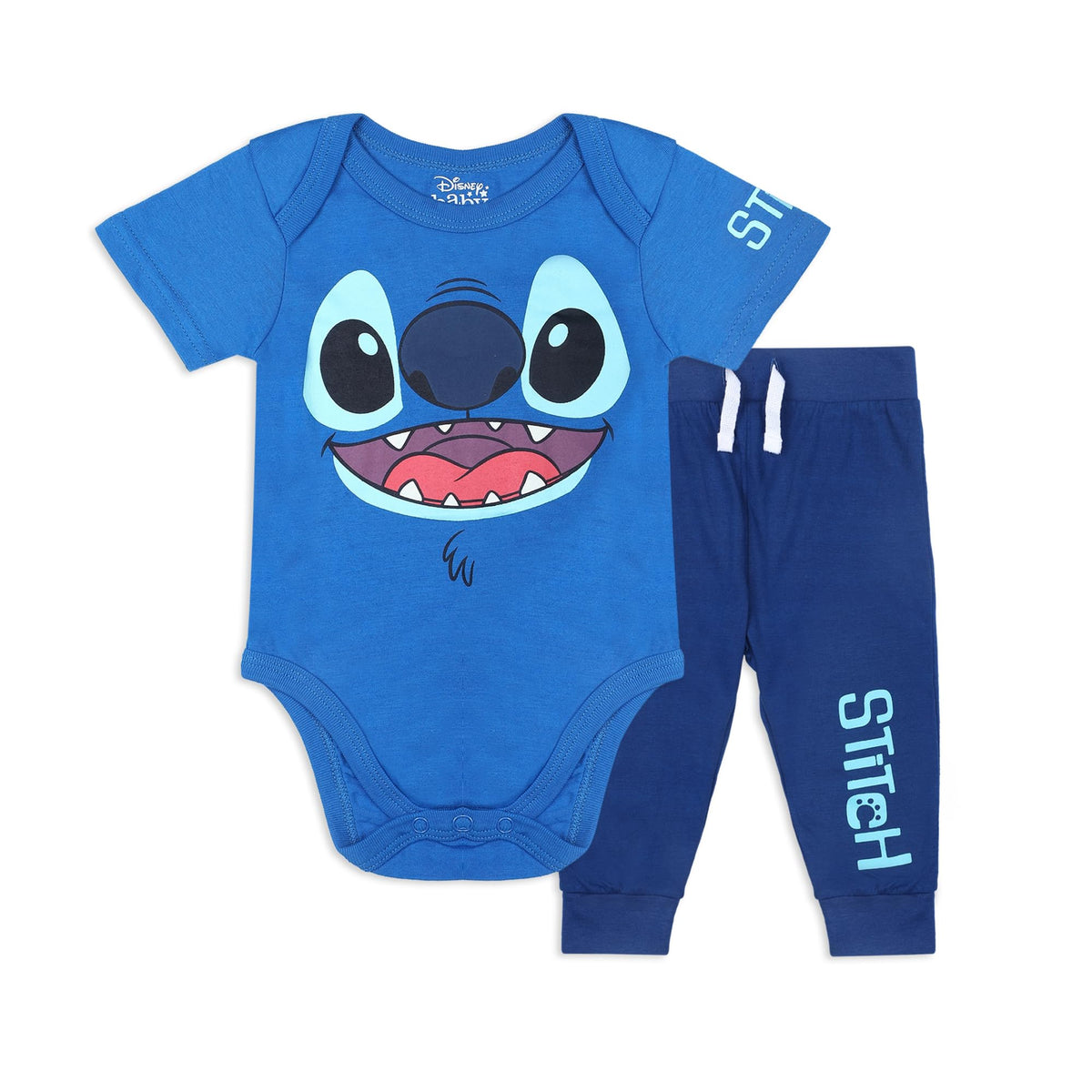 DISNEY Lilo & Stitch Boysâ€™ Short Sleeve Bodysuit and Jogger for Newborn and Infant - Blue/Navy