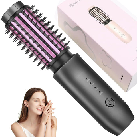 Cordless Curling Iron Brush, 2 in 1 Cordless Hair Curler and Straightener Brush, 7000Mah Portable Travel Curling Iron Mini Brush, Rechargeable Curling Wand Brush with Negative Ion, 150?-210? (Gery)
