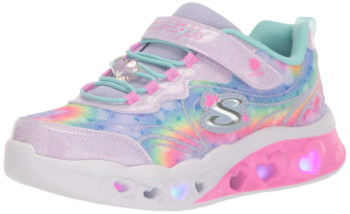 Skechers Kids Flutter Heart Lights-Groovy Sneaker, Lavender/Aqua, 3 US Unisex Little Kid