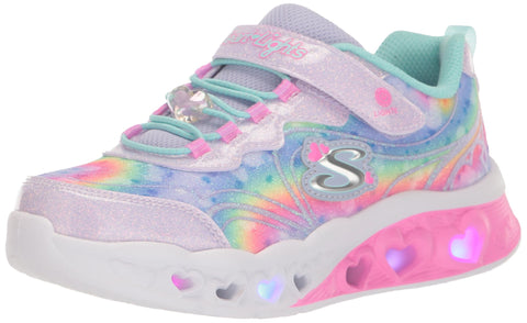 Skechers Kids Flutter Heart Lights-Groovy Sneaker, Lavender/Aqua, 3 US Unisex Little Kid