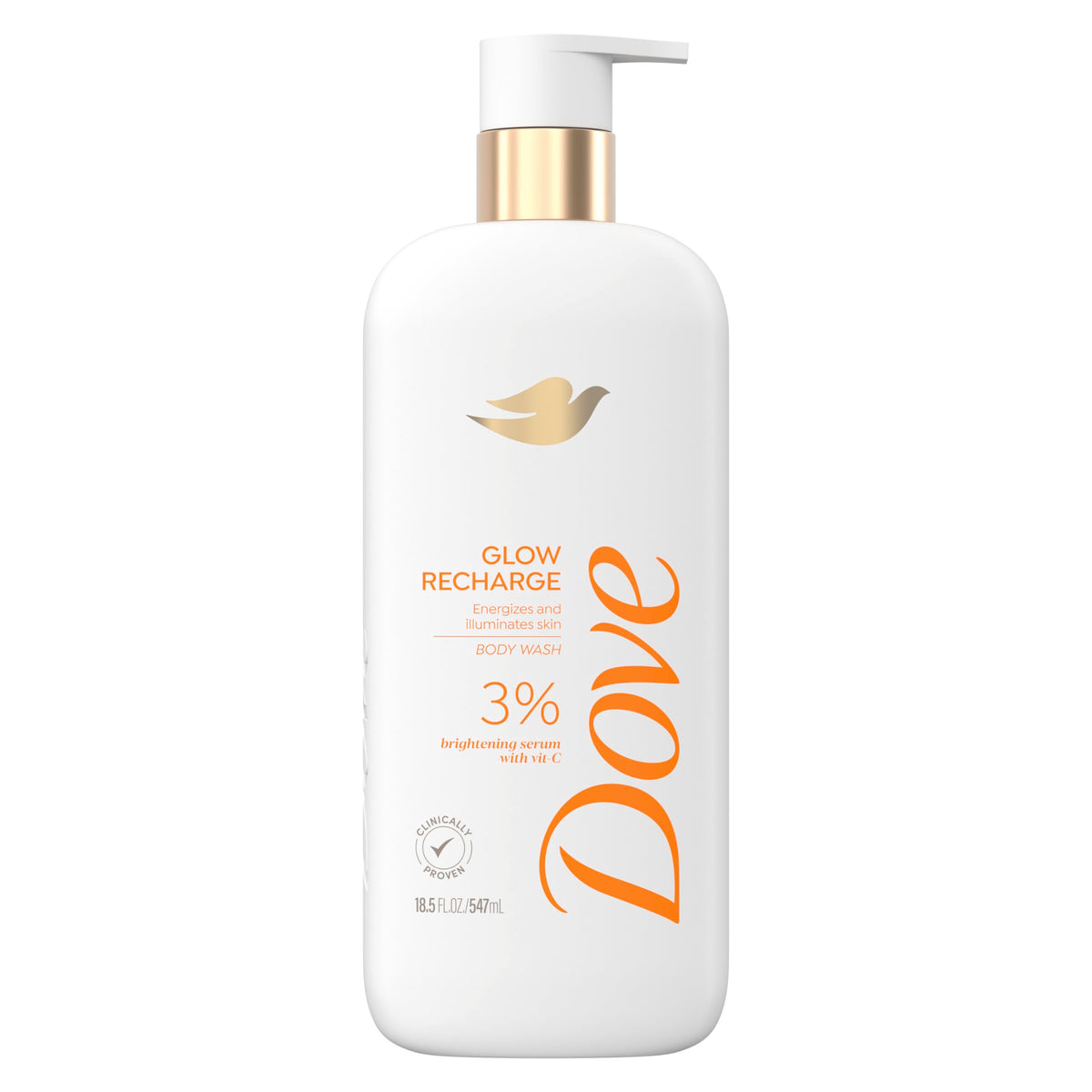 Dove Exfoliating Body Wash Glow Recharge Energizes & illuminates skin 3% brightening serum with vitamin C 18.5 oz