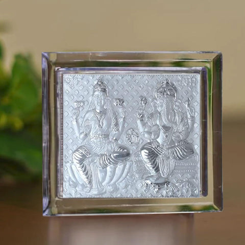 SHIJPIK 999 Pure Silver Laxmi & Ganesh Frame, Home Decor, Murti, Silver Gift Item, Statue Suitable to Store in Pooja Room,Office/Best for Car Dashboard Idol/Laxmi Ganesha Statue-VSI0069