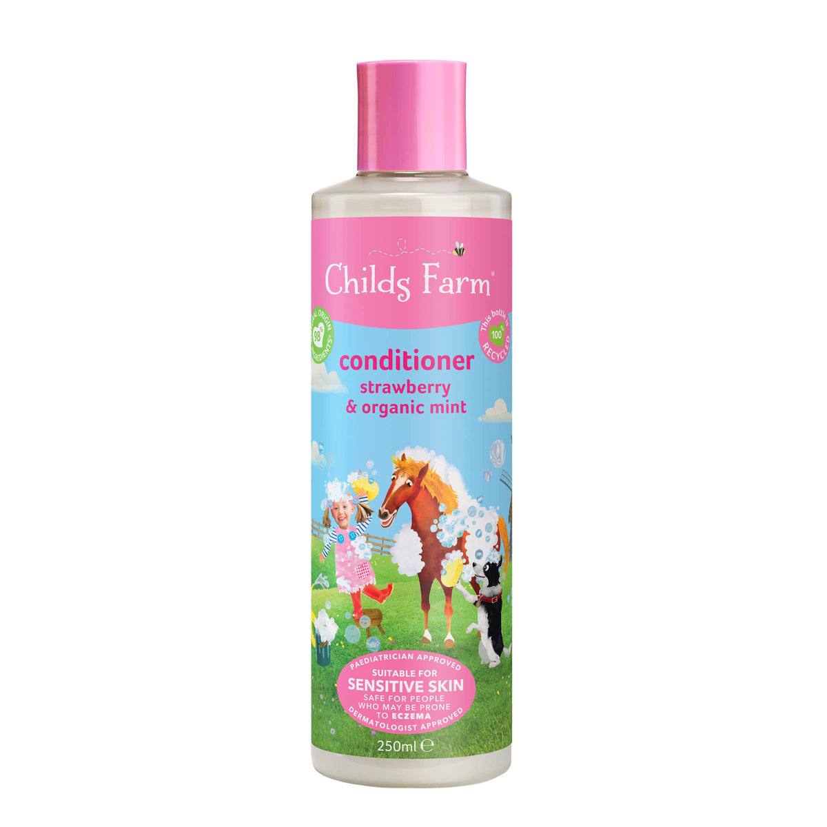 Childs Farm | Kids Conditioner 250ml | Strawberry & Organic Mint | All Hair Types | Conditions & Nourishes | Suitable for Dry, Sensitive & Eczema-prone Skin & Scalp