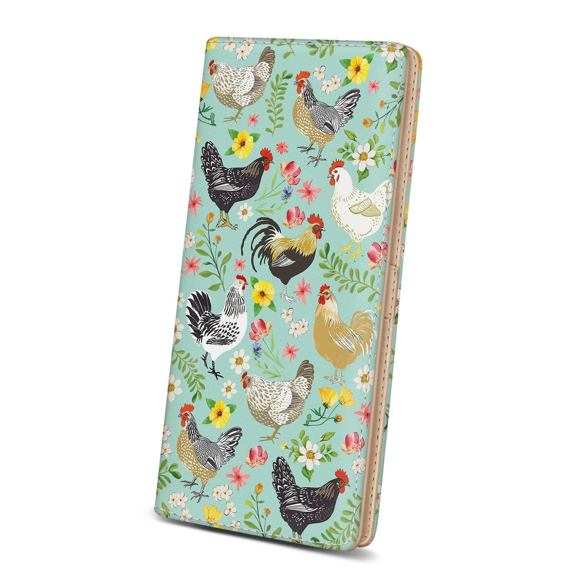 Immaturus Womens Wallet, Chickens Floral Slim Thin RFID Blocking Credit Card Wallets, Long Bifold PU Leather Card Holder Organizer, Cute Cash Clutch Billfold with Zipper Coin Pocket Ladies Girls Gift