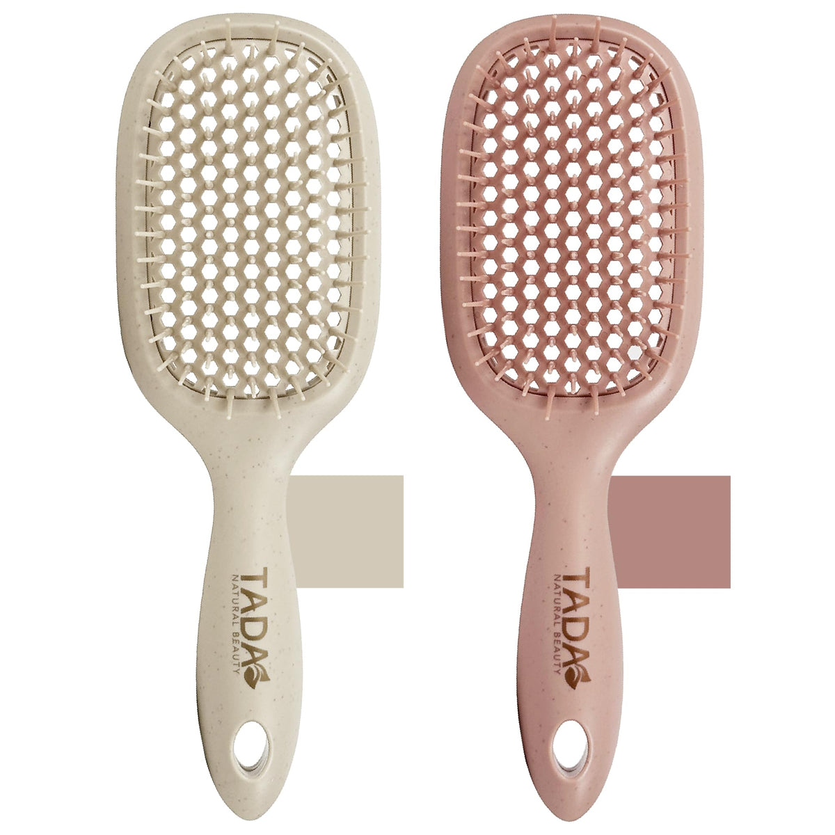 TADA Natural Beauty Hair Brush Detangler for Curly, Thick, Wavy, and Thin Hair - Ventilation Holes for Quick Drying and Styling, Detangler Brush for Women, Men, Kids (4 Colors) (2PK #2)