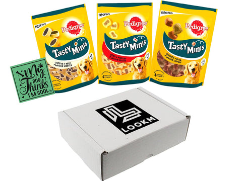 Pedigree Tasty Mini Adult Dog Treats - 3 Pack Bundle - Chicken & Duck, Beef & Poultry & Cheese & Beef - LOOKM exclusive