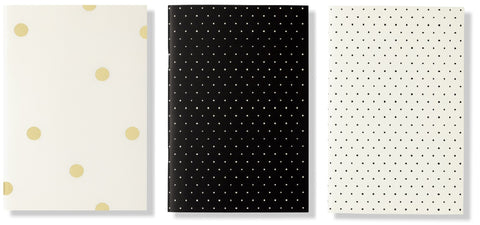 Kate Spade New York Soft Cover Triple Notebook Set, 3-Pack Lined Travel Journals with 80 Pages Per Book, Black Dots