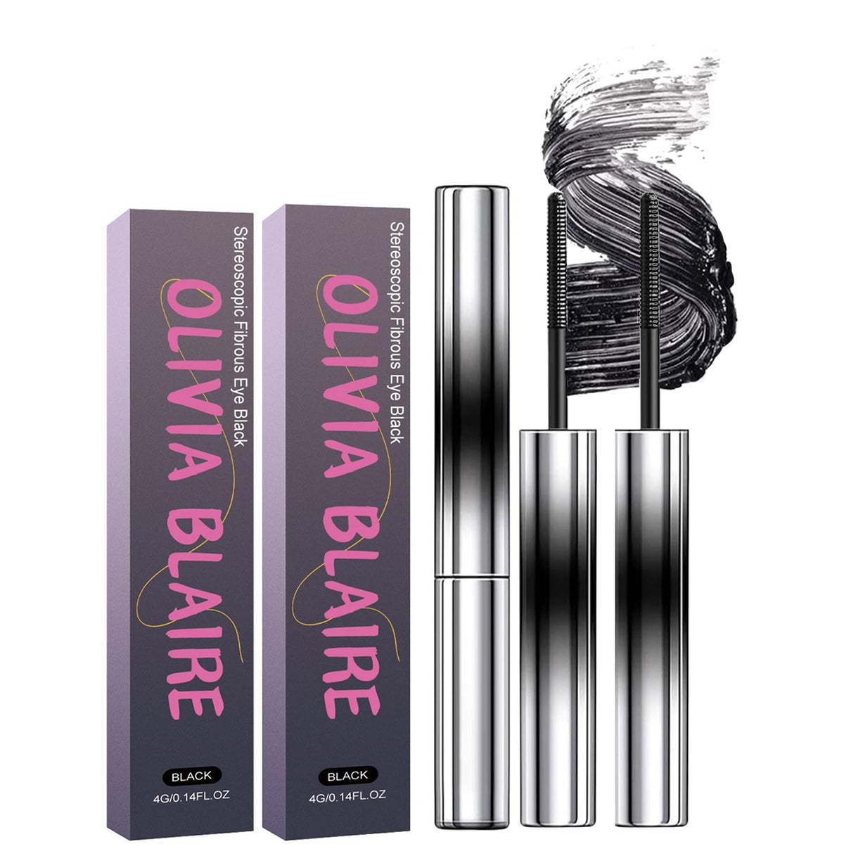 Generic Olivia Blaire Iron Wand Mascara Waterproof Long Lasting Curl Brushless Metal Wand Mascara for Women, Daytime, Lash Extensions, Sensitive Eyes?2PCS? (Black)