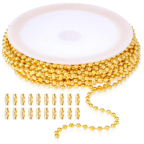 COMNICO 16.4ft Stainless Steel Ball Chain 2.4mm DIY Beaded Link Roll Jewelry Making Supplies with 20pcs Matching Connectors Clasps for Dog Tag Necklace Bracelets Keychain Craft (Gold)