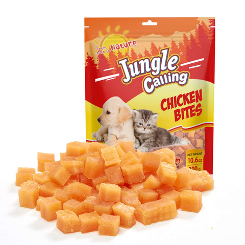 Jungle Calling Soft Chicken Treats for Dog and Cat, Natural Grain Free Chewy Food Snacks for Training Rewards for Small Dogs, High Protein, 10.6 oz