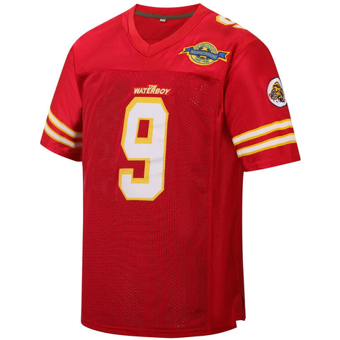 kioken Waterboy Jersey Bobby Boucher #9 Adam Sandler Mud Dogs Bourbon Bowl Football Jerseys (Large, Red)