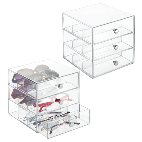 iDesign Clarity Stackable Glasses Organizer, 3 Drawer-Set of 2, 2 Count