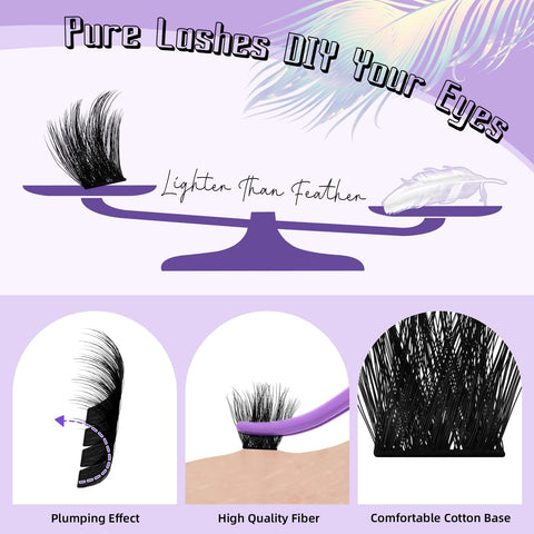 B&Q Lash Extension Kit F03 Eyelash Extension Kit 144 PCS Ultralight Eyelash Clusters Lash Clusters Kit 8-18MIX DIY Ultra-Soft Cluster Eyelash Extensions at Home with Lash Applicator Tools (Kit?F03)