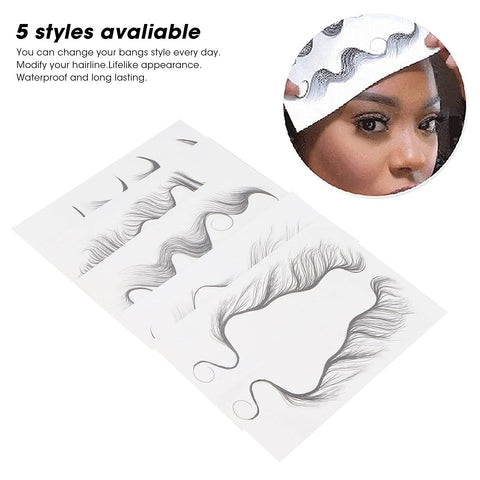 Hair Edges Tattoo Stickers 5 Sheets Baby Hair Tattoo Edges Hair Temporary Tattoo Stickers Waterproof DIY Hairstyling Hair Stickers Fake Hairline Sticker for Women Girls