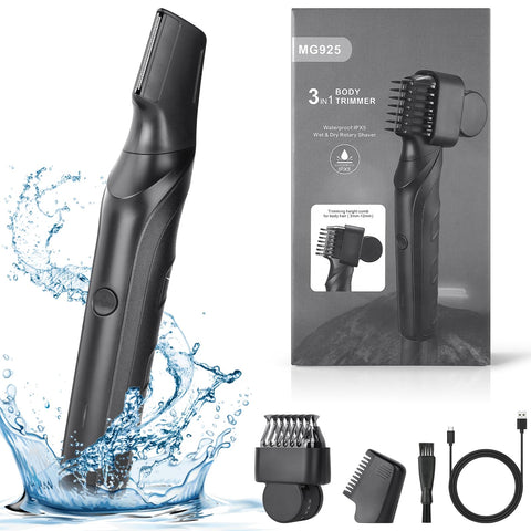 AOGOE Body Hair Trimmer Men, 3in1 Electric Groin Hair Trimmer, IPX5 Waterproof Wet and Dry Body Shavers, Rechargeable Body Groomer for Private Part & Pubic Hair, Electirc Razor for Men Ball Trimmer