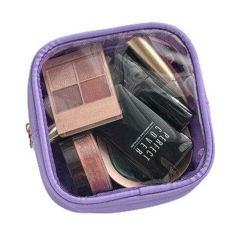 Clear Makeup Bag Mini Cosmetic Bag for Purse Small Toiletry Travel Bag for Women Cute Zipper Pouches Essentials Purse Organizers Bag (Purple, Mini)