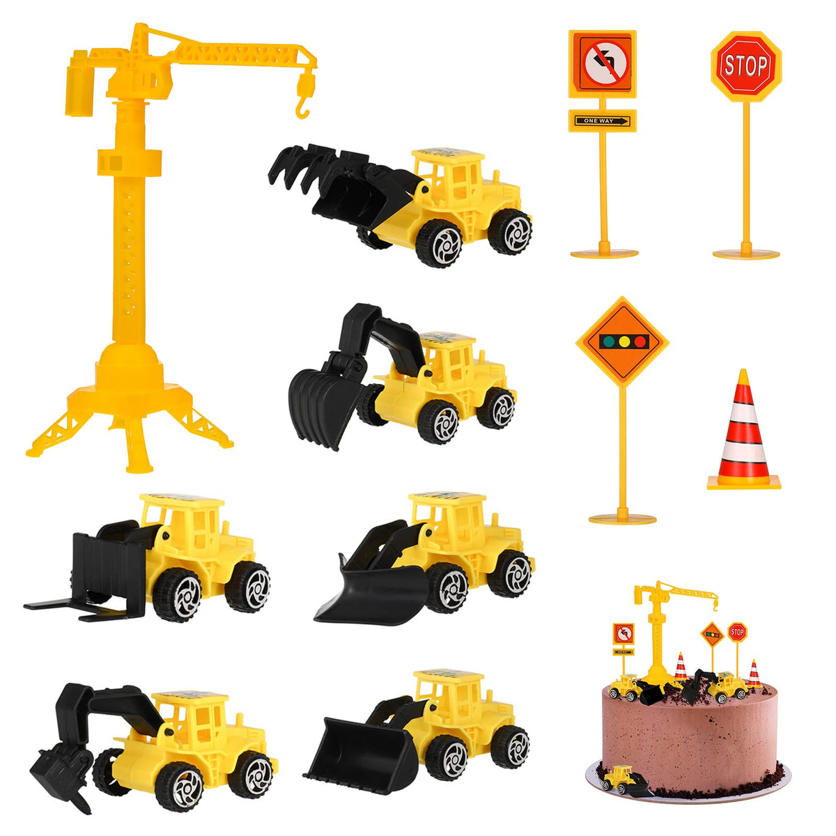FANTESI Cake Decoration Construction Site, Pack of 12 Digger Cake Decoration, Construction Vehicles Traffic Signs Children, Construction Site Toy Cake Decoration Boy, Digger Toy Car, for Birthday