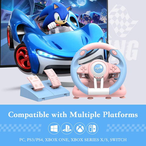 PXN V3III Steering Wheel Gaming - Racing Wheel with Line Pedals and Paddle Shifter Vibration Feedback Racing Wheel for Xbox One, Xbox Series S/X, PS4, PS3, Switch, PC
