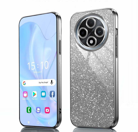 GOKEN Case for Oppo Reno 12F 5G / Reno 12 FS - Flexible Soft Silicone Cover, Shockproof, Anti-Drop with Electroplated Edges and Integrated Glitter Card, Gradient Black