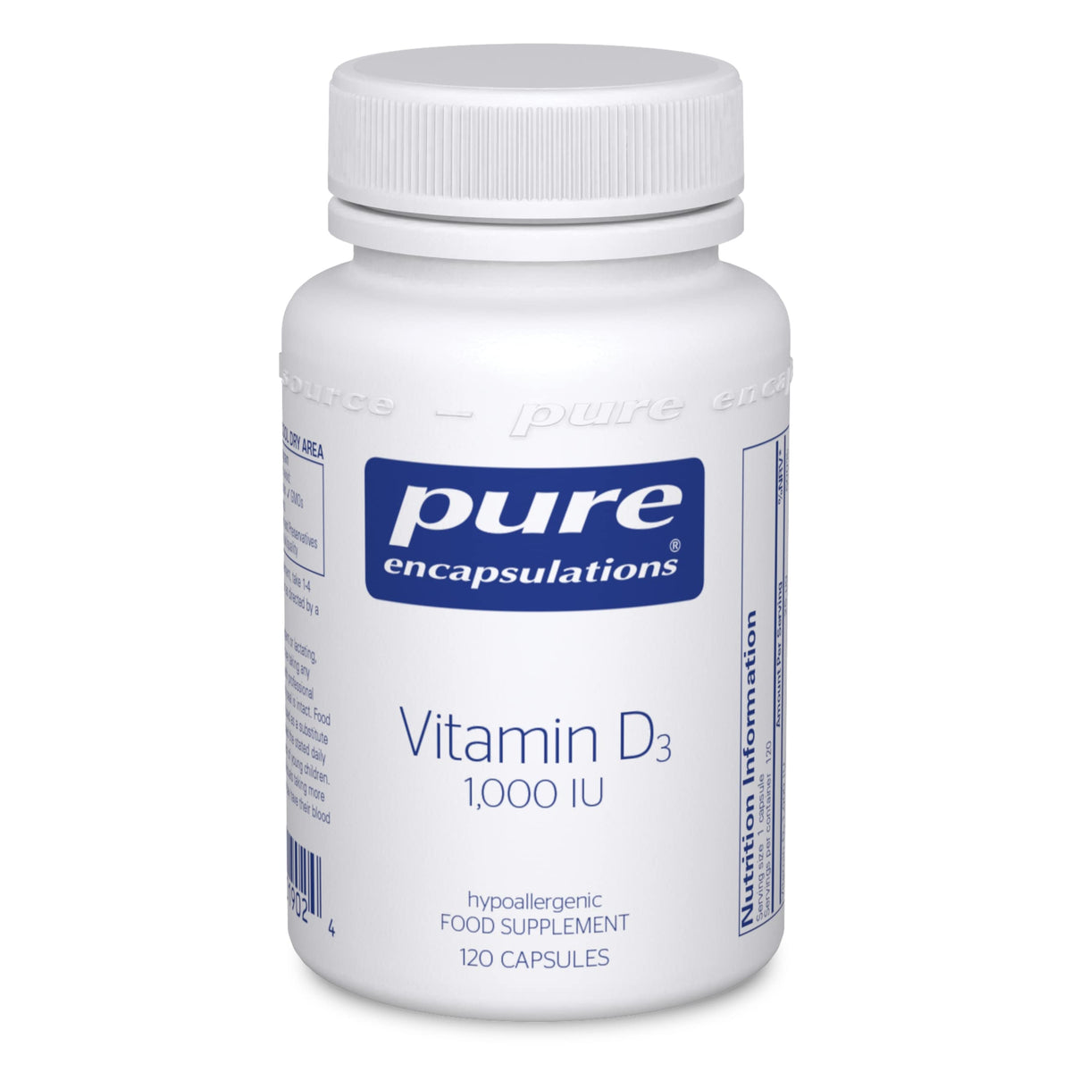 Pure Encapsulations - Vitamin D3 1,000 IU - Hypoallergenic Pure Vitamin D Supplement - Immune System, Bone and Muscle Function Support - 120 Capsules